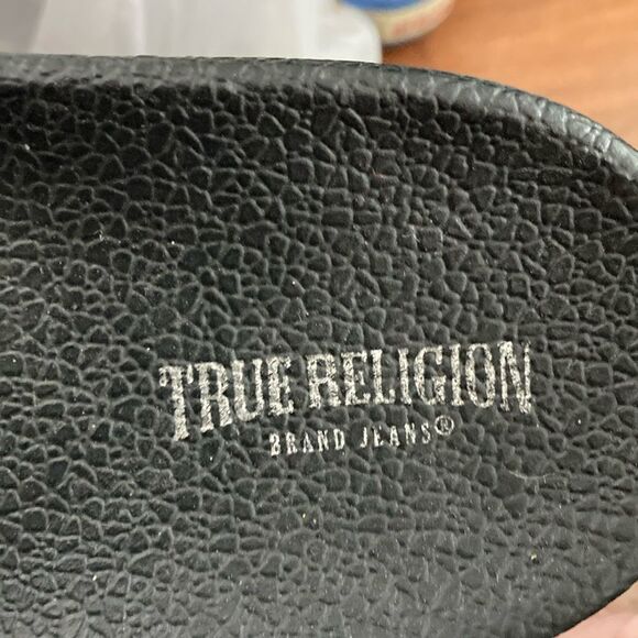 True Religion Black Slides with Rhinestone Logo - Picture 6 of 6